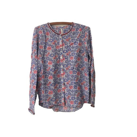 Pepe Jeans Womens Floral Bead Collar Sleeve Trim Button Shirt Size Small - Picture 1 of 7
